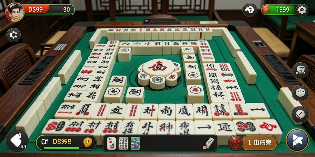 Tampilan utama gameplay DS99 yang menarik dengan ubin Mahjong.