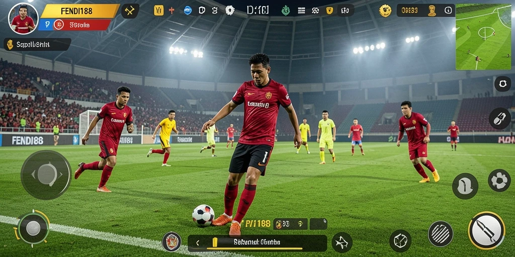 Screenshot FENDI188 menampilkan aksi seru di lapangan sepakbola.