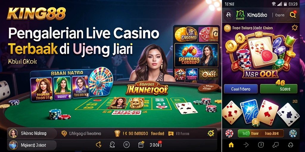 Screenshot menunjukkan dealer profesional di KING88 yang sedang bermain Live Casino.