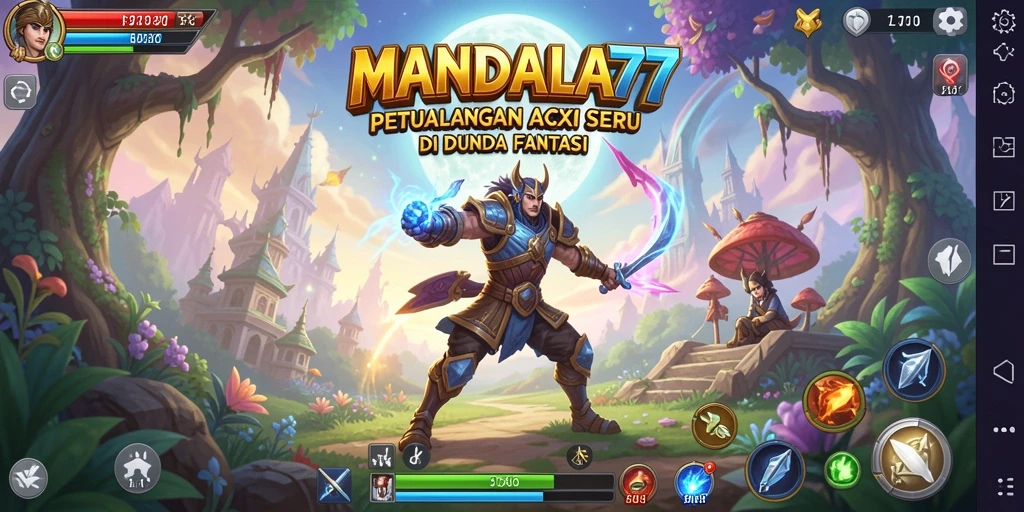 Screenshot gameplay MANDALA77 dengan aksi pertarungan yang mendebarkan.