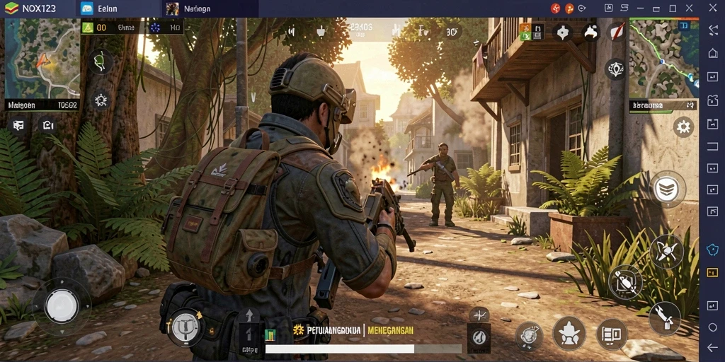 Screenshot gameplay NOX123 yang menampilkan aksi mendebarkan dalam pertempuran TPS.