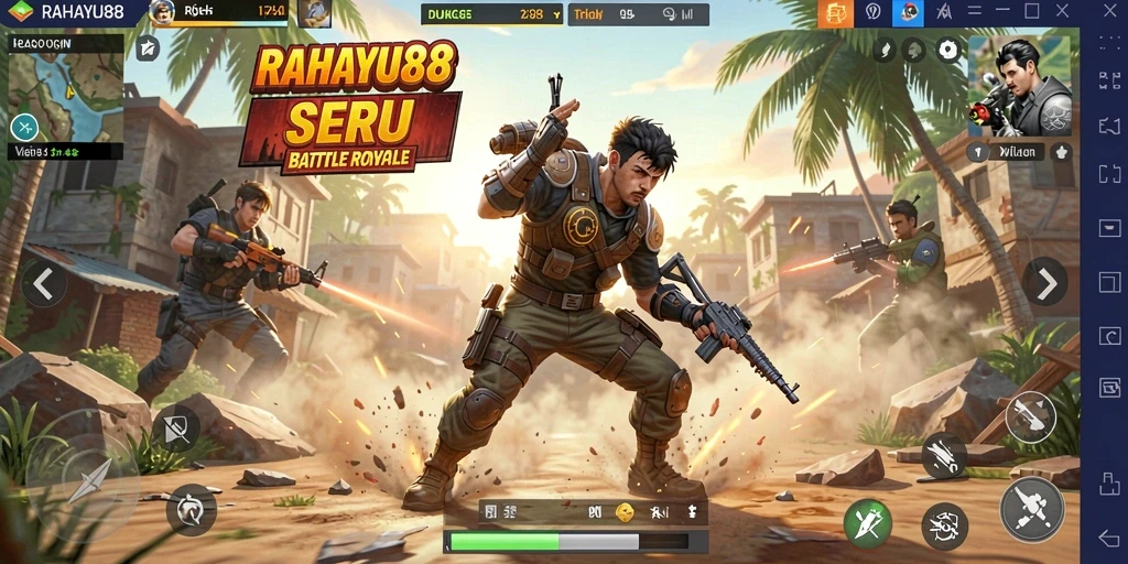 Tangkapan layar utama RAHAYU88 menampilkan aksi seru di Battle Royale.