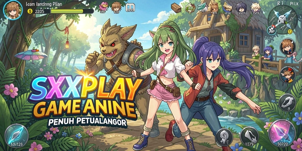 Screenshot gameplay SXXPLAY yang menampilkan aksi karakter anime.