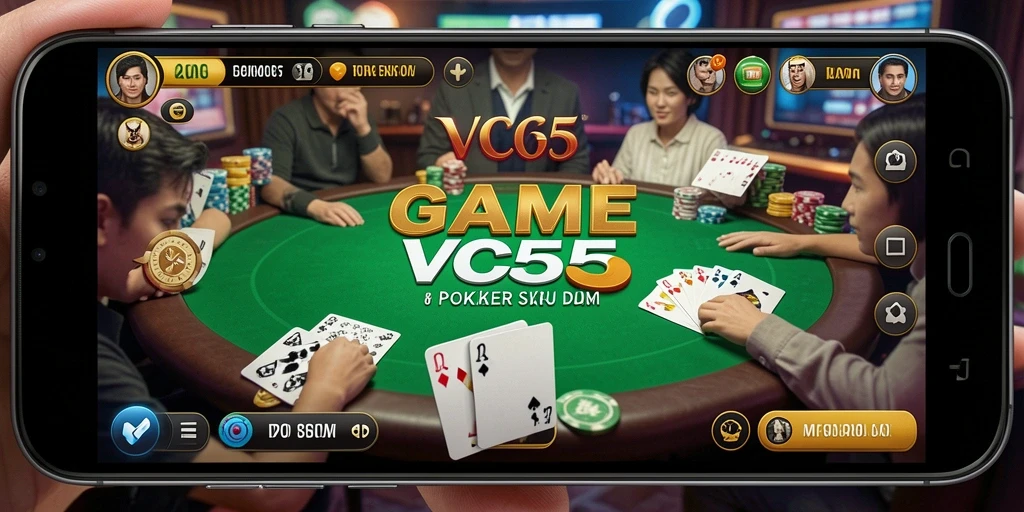 Screenshot utama VC55 menampilkan gameplay Poker yang mengasyikkan.